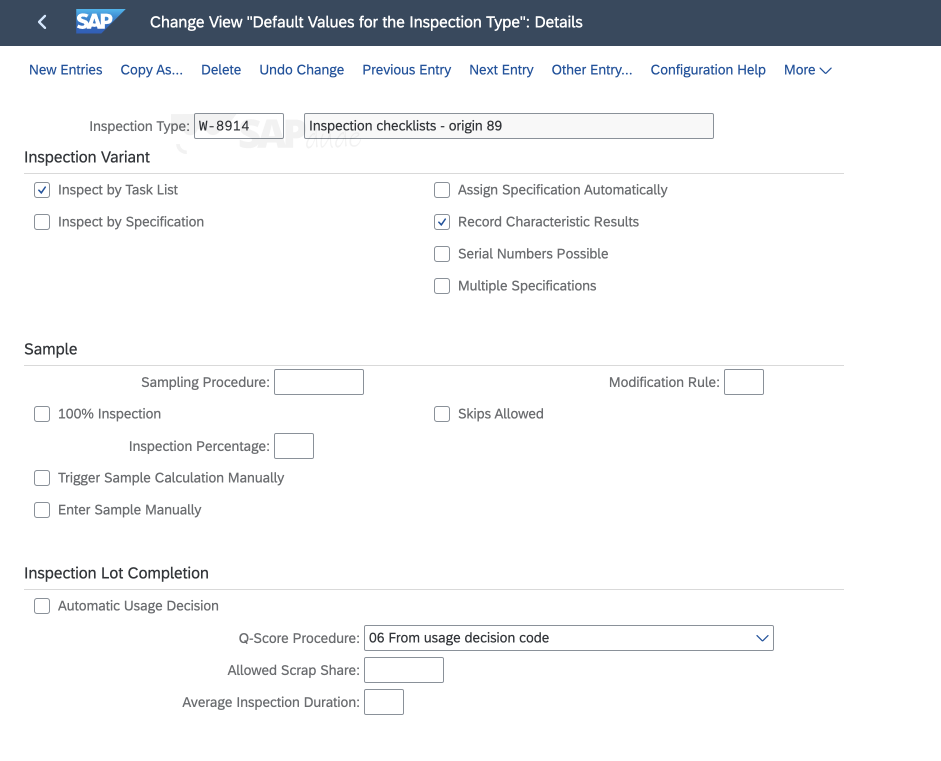 EAM Default value for inspection type SAP Inspection checklist